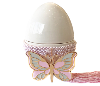 Μεγάλο κεραμικό αυγό εκρού με ροζ στολισμός